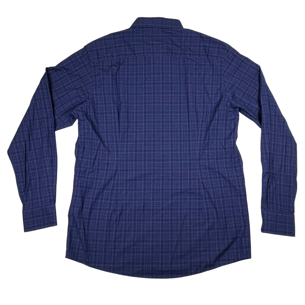Eton Button Down Mens XL Blue Micro Check Contemporary Fit Cotton Dress Shirt - Picture 4 of 11